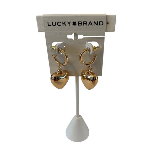 Puffy Heart Charm Dangle Hoop Earrings. - Picture 1 of 5